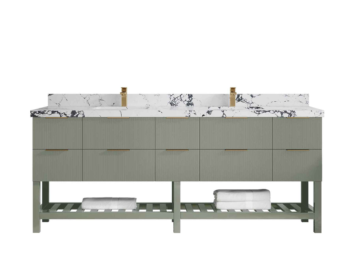 Catalina 84 in W x 22 in D Free Standing Reeded Double Sink Bathroom Vanity - Willow Bath and Vanity