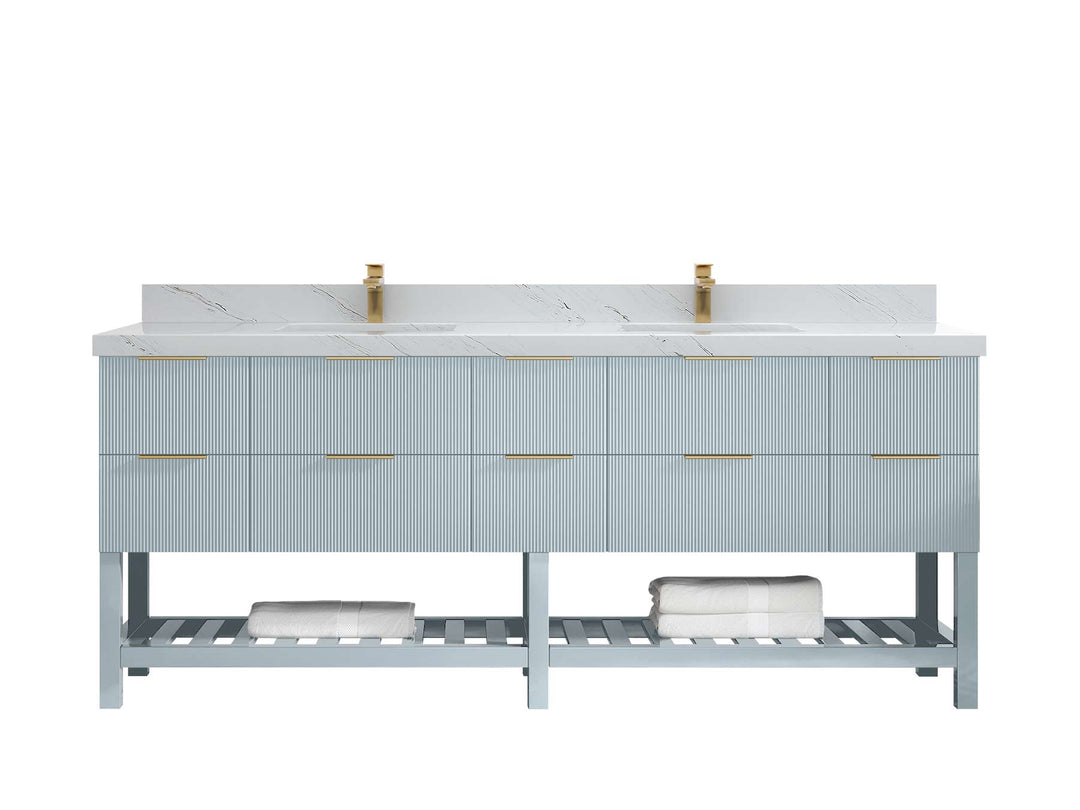 Catalina 84 in W x 22 in D Free Standing Reeded Double Sink Bathroom Vanity - Willow Bath and Vanity