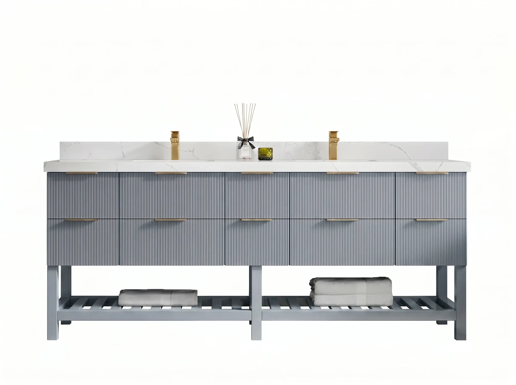 Catalina 84 in W x 22 in D Free Standing Reeded Double Sink Bathroom Vanity - Willow Bath and Vanity