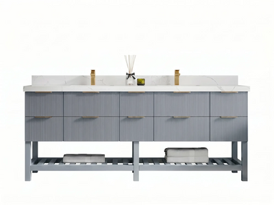 Catalina 84 in W x 22 in D Free Standing Reeded Double Sink Bathroom Vanity - Willow Bath and Vanity