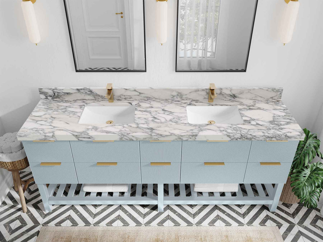 Catalina 84 in W x 22 in D Free Standing Reeded Double Sink Bathroom Vanity - Willow Bath and Vanity