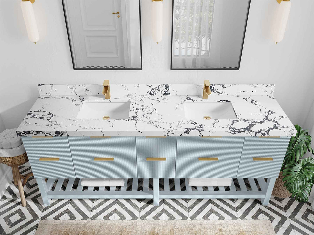 Catalina 84 in W x 22 in D Free Standing Reeded Double Sink Bathroom Vanity - Willow Bath and Vanity