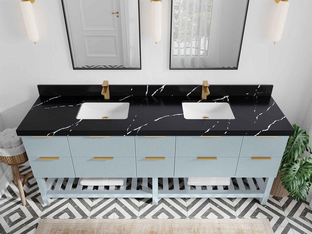 Catalina 84 in W x 22 in D Free Standing Reeded Double Sink Bathroom Vanity - Willow Bath and Vanity