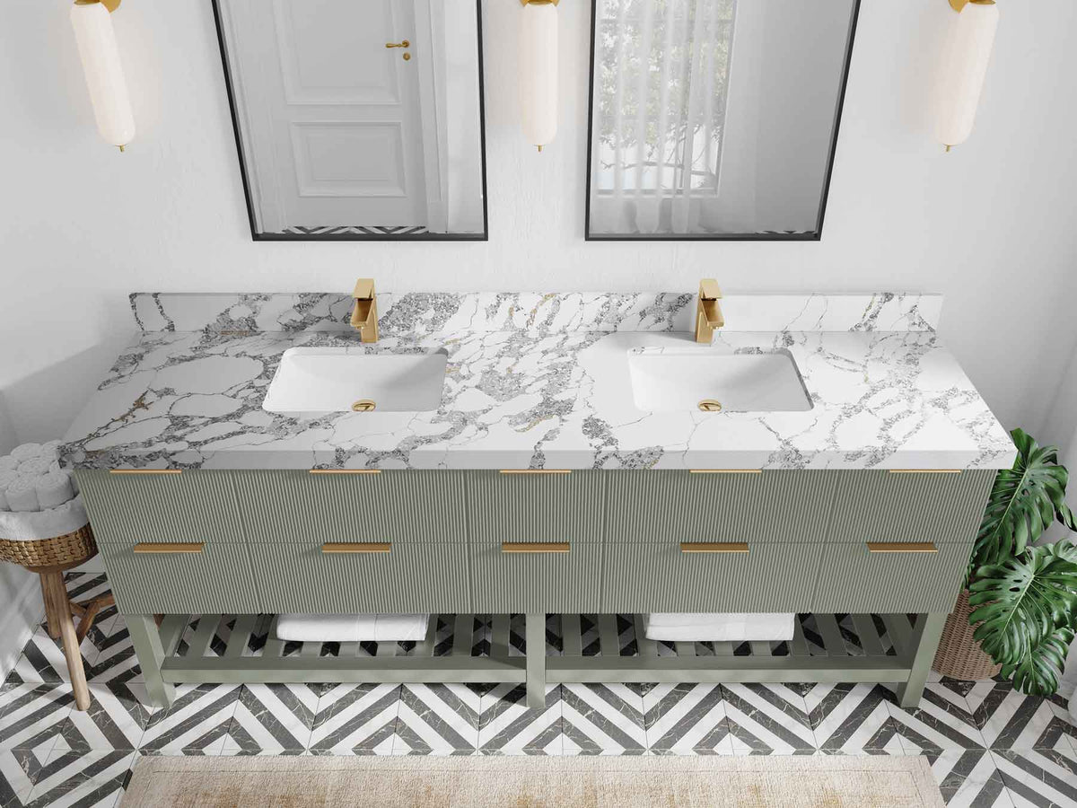 Catalina 84 in W x 22 in D Free Standing Reeded Double Sink Bathroom Vanity - Willow Bath and Vanity