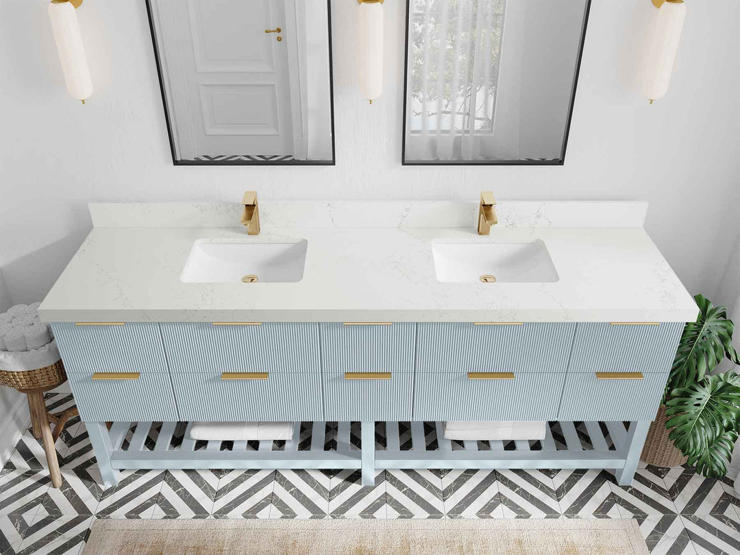 Catalina 84 in W x 22 in D Free Standing Reeded Double Sink Bathroom Vanity - Willow Bath and Vanity