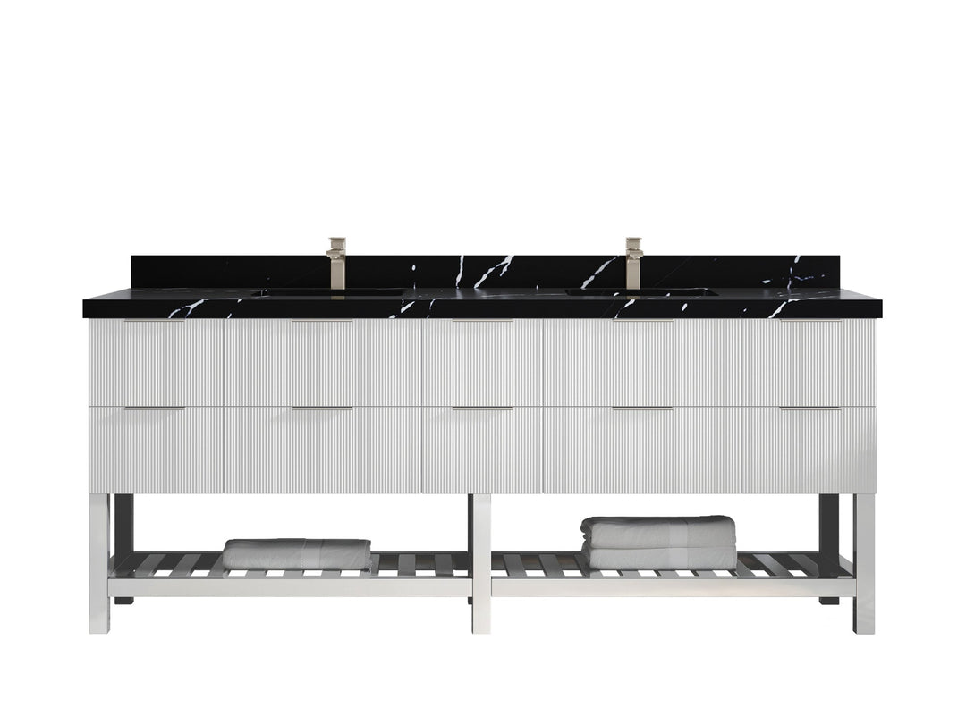 Catalina 84 in W x 22 in D Free Standing Reeded Double Sink Bathroom Vanity - Willow Bath and Vanity