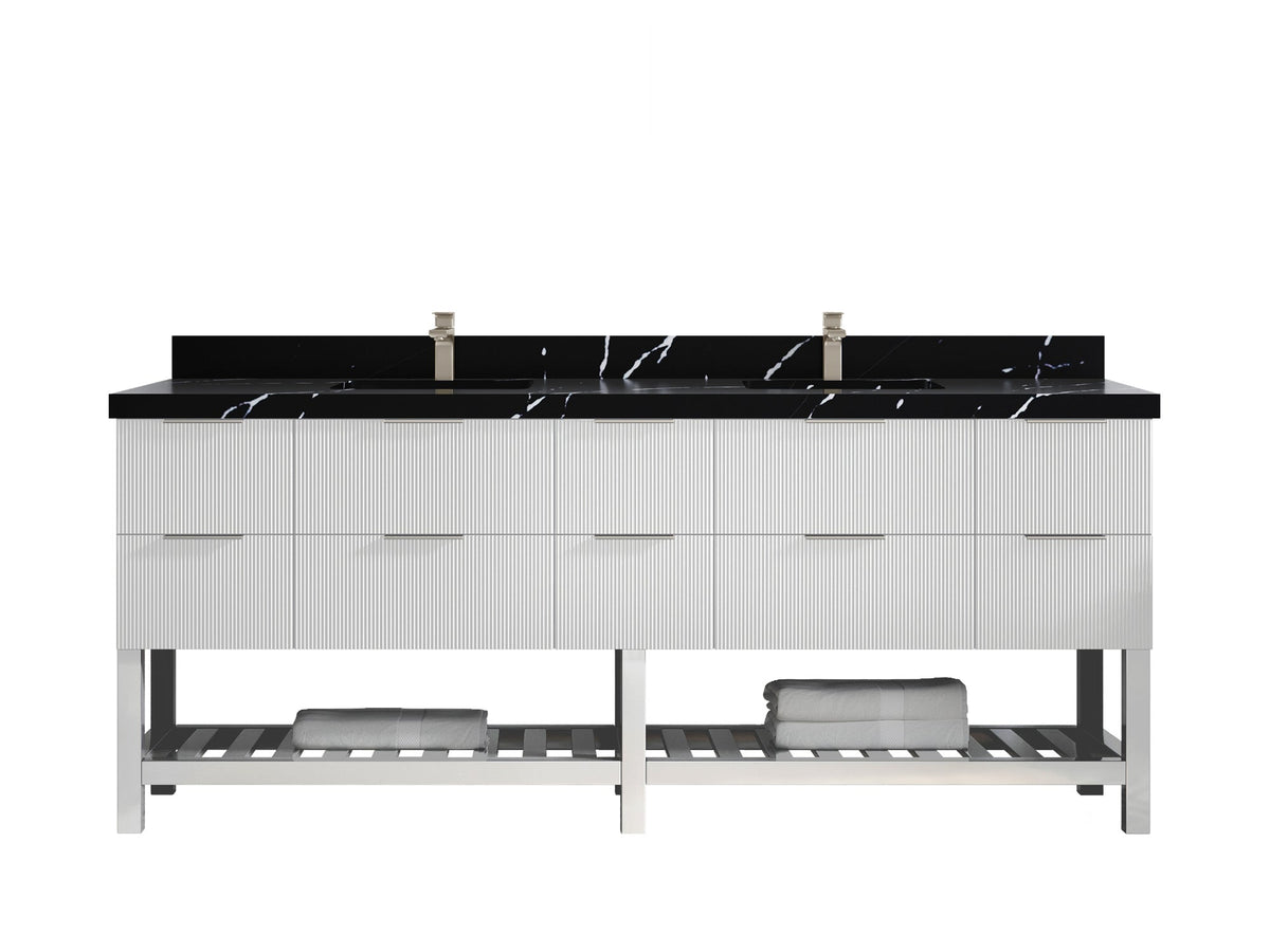 Catalina 84 in W x 22 in D Free Standing Reeded Double Sink Bathroom Vanity - Willow Bath and Vanity