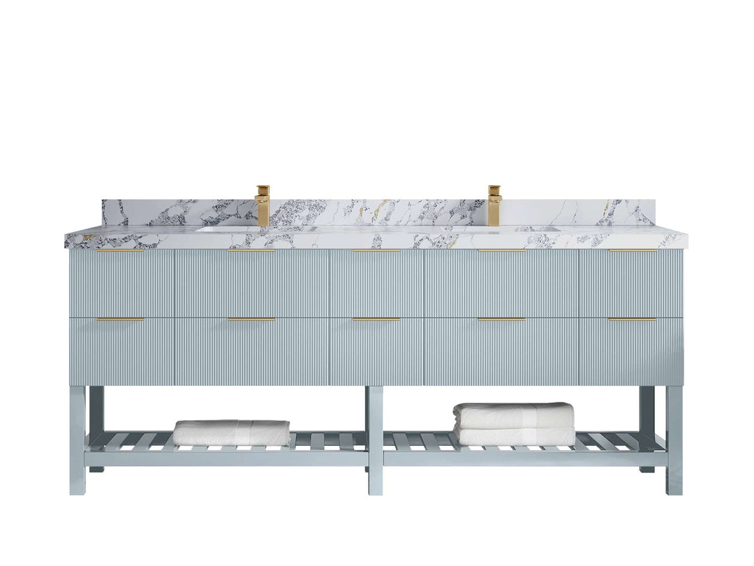 Catalina 84 in W x 22 in D Free Standing Reeded Double Sink Bathroom Vanity - Willow Bath and Vanity