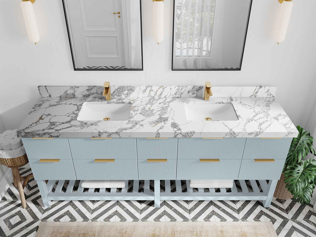 Catalina 84 in W x 22 in D Free Standing Reeded Double Sink Bathroom Vanity - Willow Bath and Vanity
