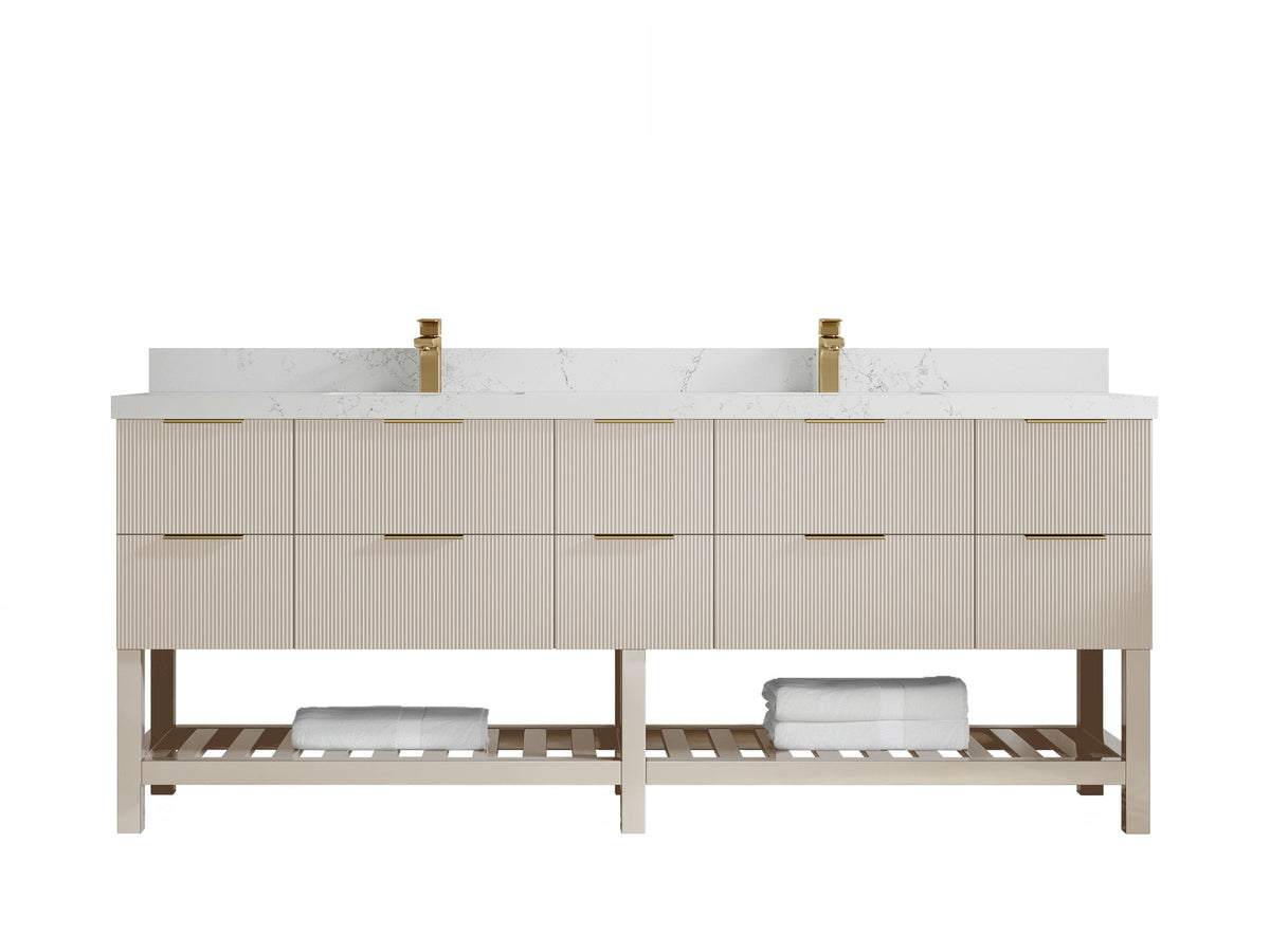 Catalina 84 in W x 22 in D Free Standing Reeded Double Sink Bathroom Vanity - Willow Bath and Vanity