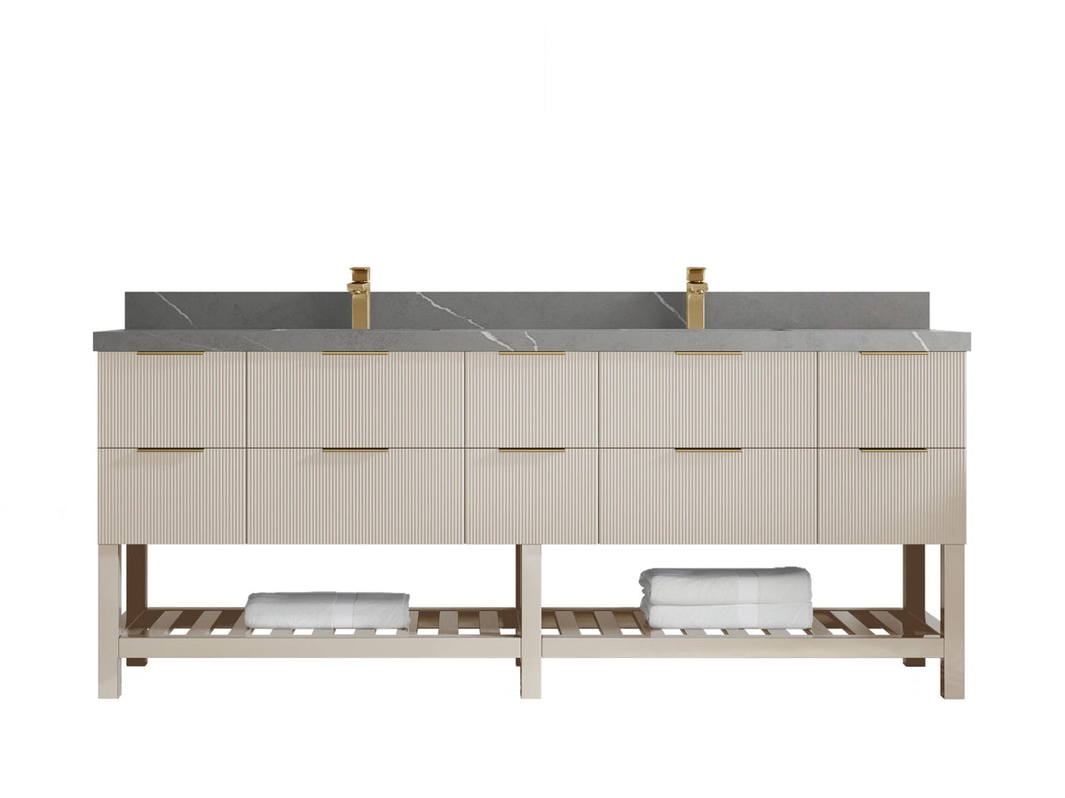 Catalina 84 in W x 22 in D Free Standing Reeded Double Sink Bathroom Vanity - Willow Bath and Vanity