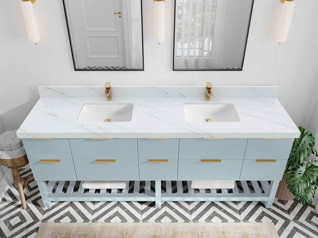 Catalina 84 in W x 22 in D Free Standing Reeded Double Sink Bathroom Vanity - Willow Bath and Vanity