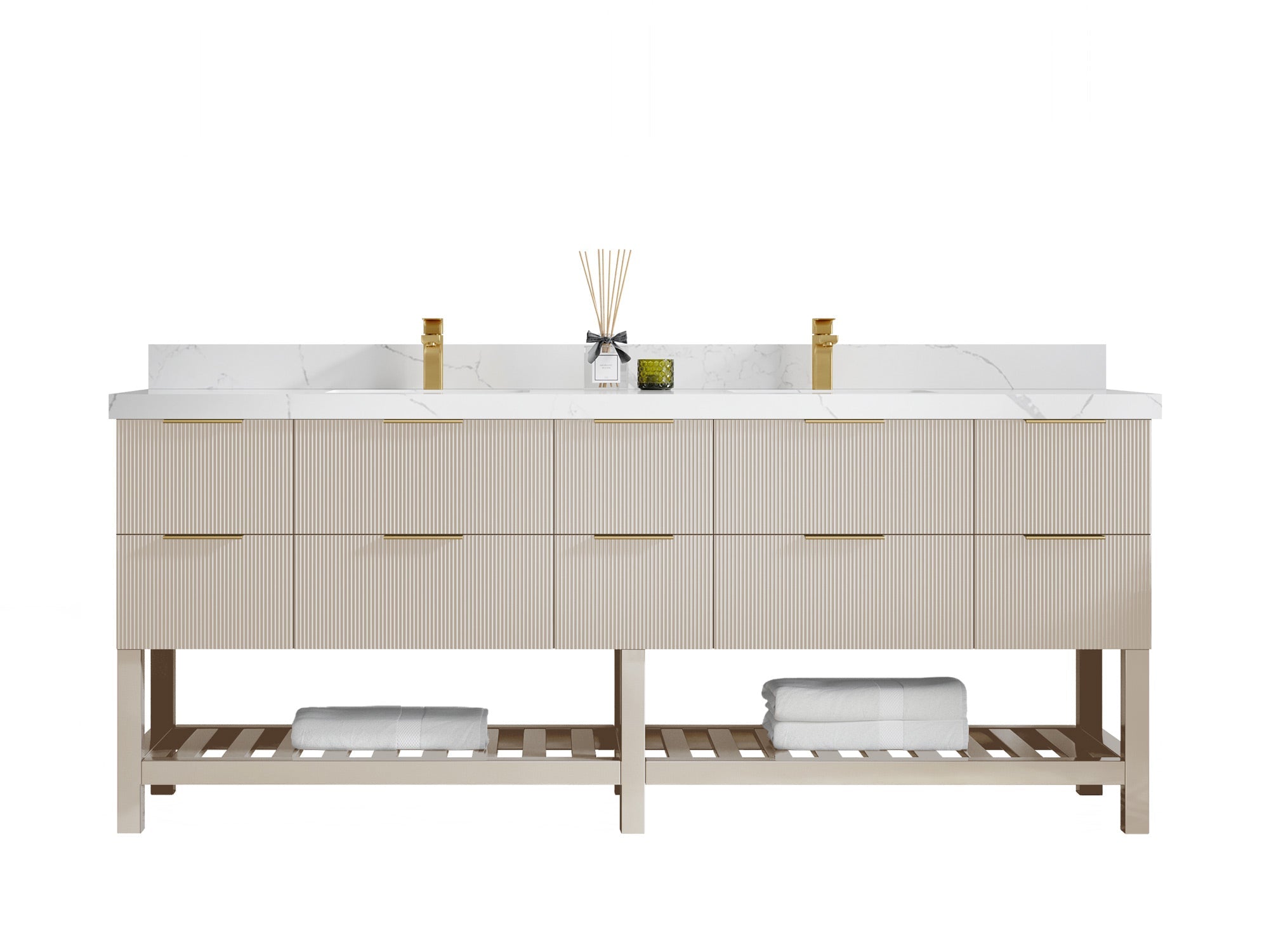 Catalina 84 in W x 22 in D Free Standing Reeded Double Sink Bathroom Vanity - Willow Bath and Vanity