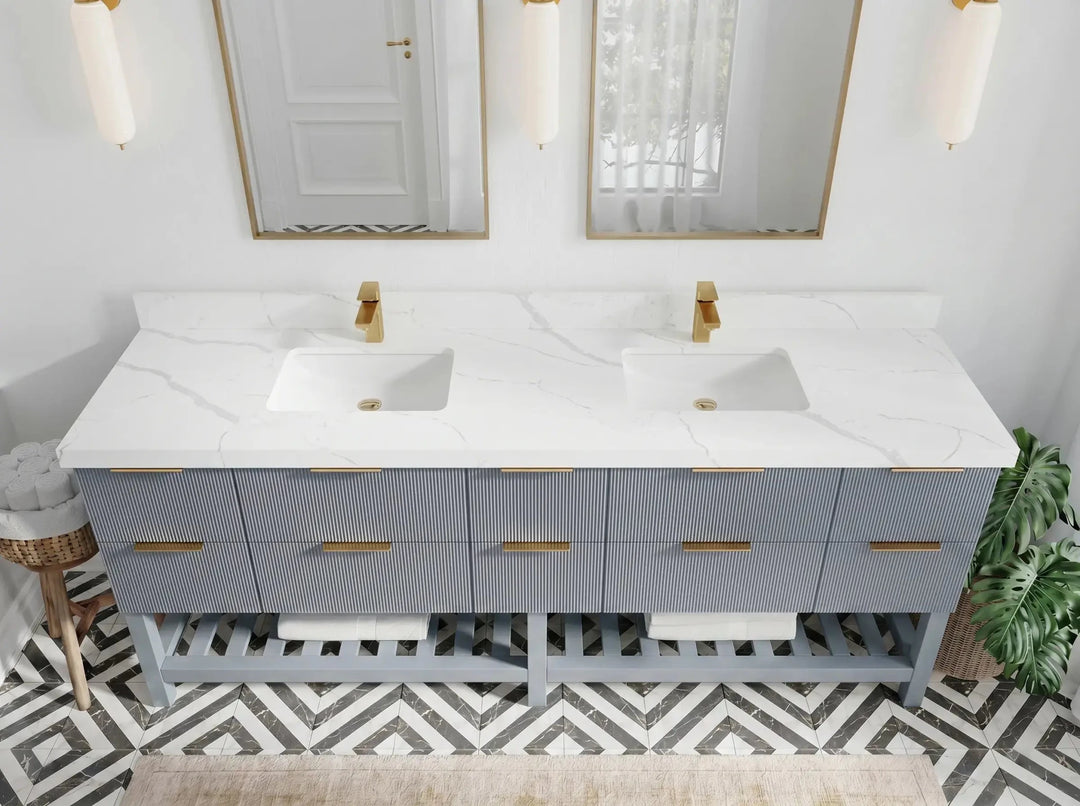 Catalina 84 in W x 22 in D Free Standing Reeded Double Sink Bathroom Vanity | 
              
                Blue Heather
                
                  
             - CAT_BLU_CA_PZ_84 - photo №2