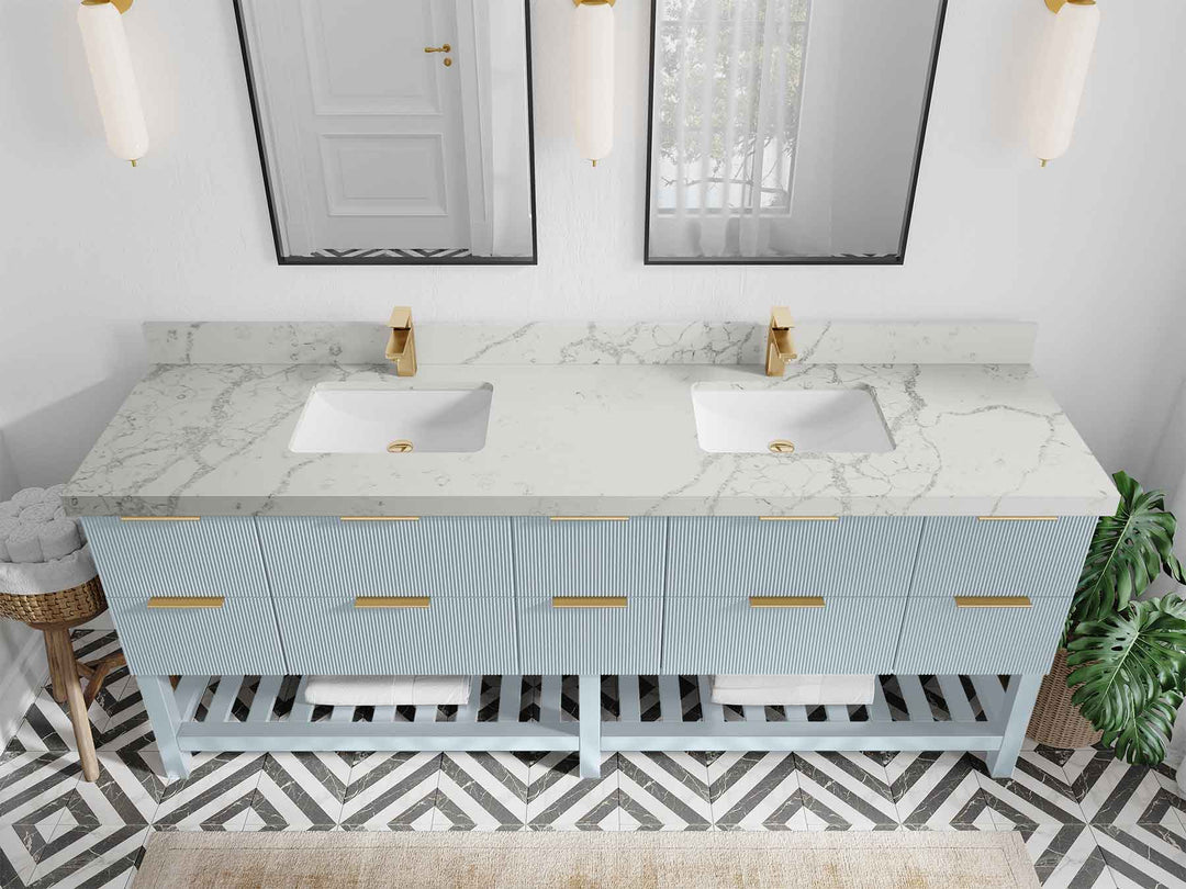 Catalina 84 in W x 22 in D Free Standing Reeded Double Sink Bathroom Vanity - Willow Bath and Vanity