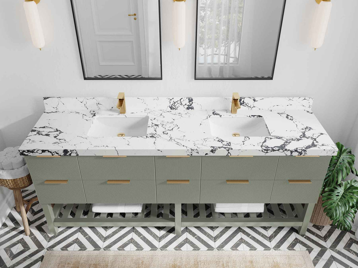 Catalina 84 in W x 22 in D Free Standing Reeded Double Sink Bathroom Vanity - Willow Bath and Vanity