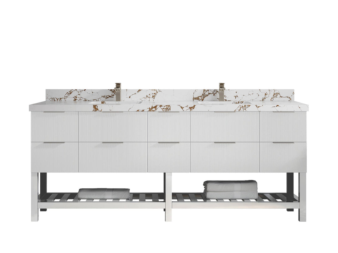 Catalina 84 in W x 22 in D Free Standing Reeded Double Sink Bathroom Vanity - Willow Bath and Vanity