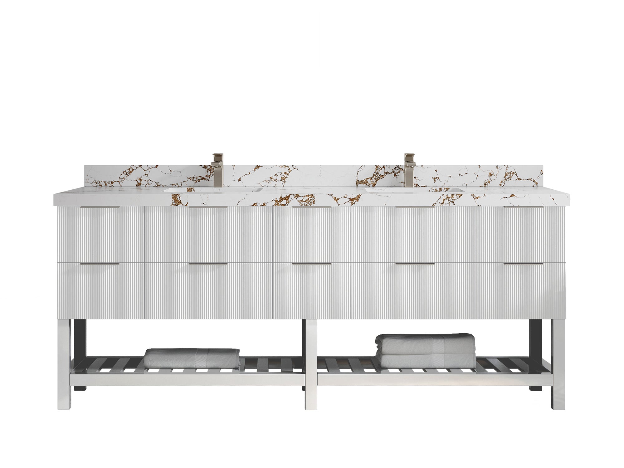 Catalina 84 in W x 22 in D Free Standing Reeded Double Sink Bathroom Vanity - Willow Bath and Vanity