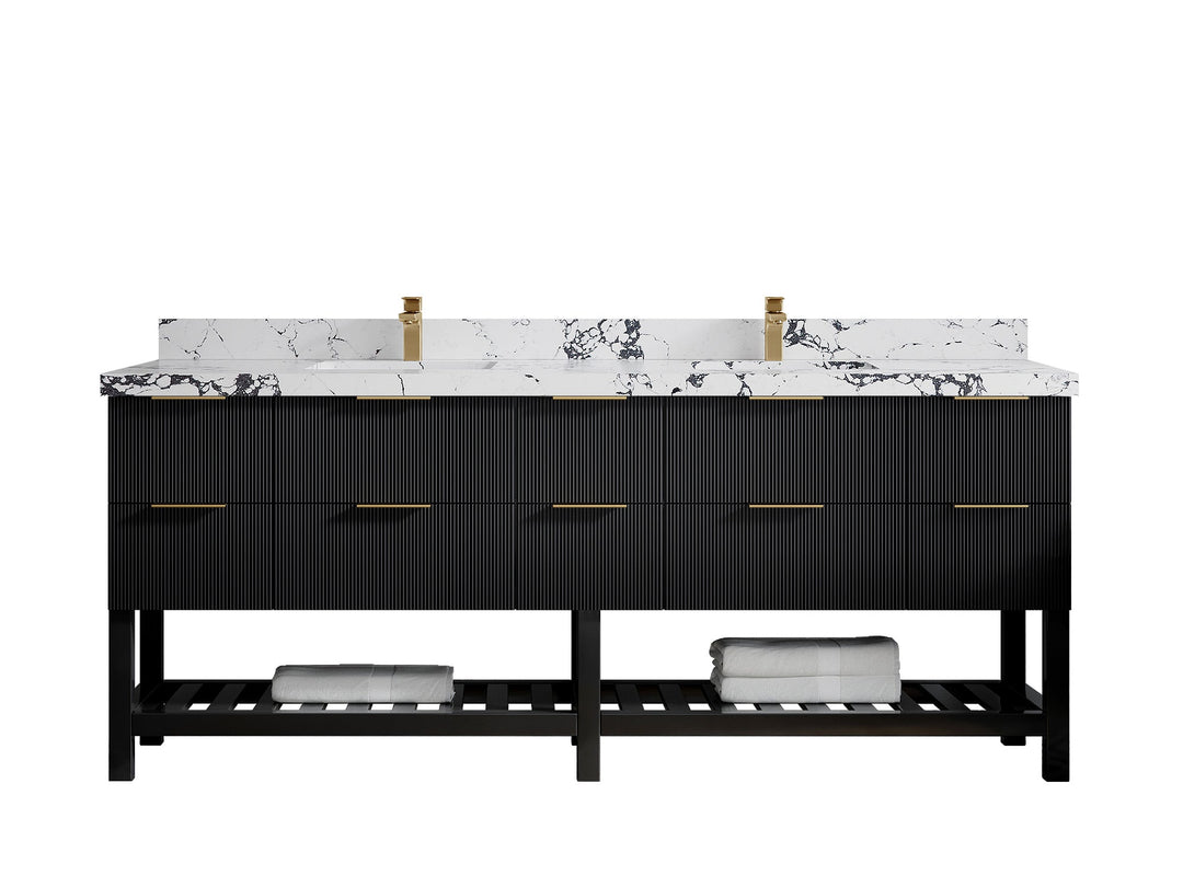 Catalina 84 in W x 22 in D Free Standing Reeded Double Sink Bathroom Vanity - Willow Bath and Vanity