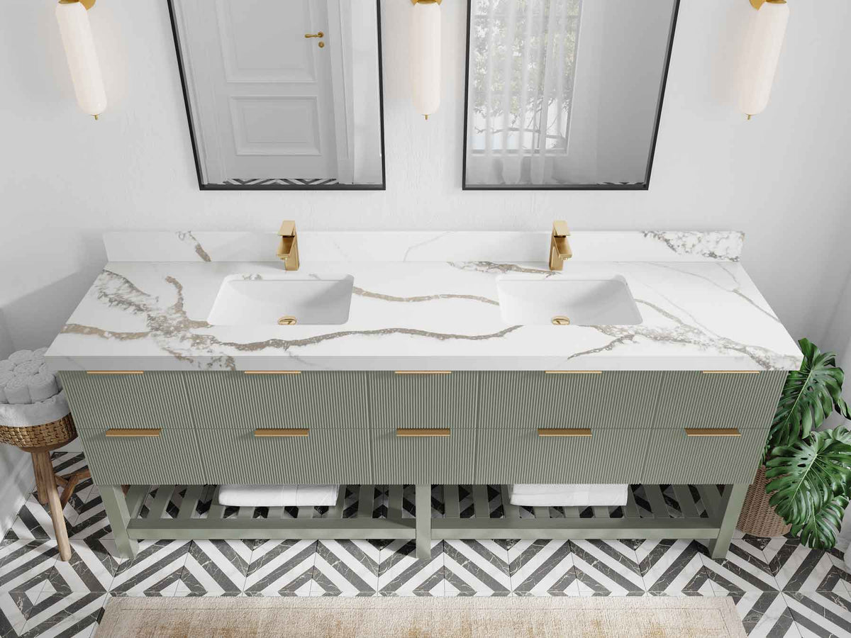 Catalina 84 in W x 22 in D Free Standing Reeded Double Sink Bathroom Vanity - Willow Bath and Vanity
