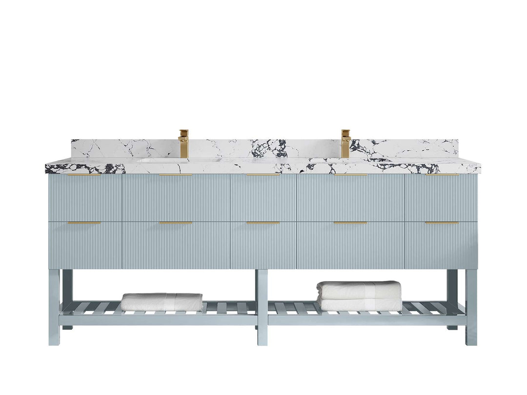 Catalina 84 in W x 22 in D Free Standing Reeded Double Sink Bathroom Vanity - Willow Bath and Vanity