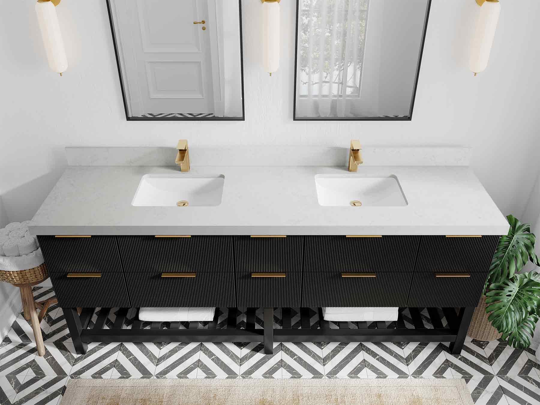 Catalina 84 in W x 22 in D Free Standing Reeded Double Sink Bathroom Vanity - Willow Bath and Vanity