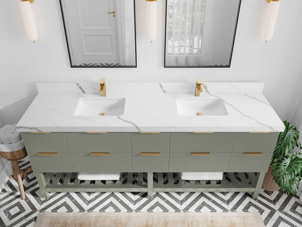Catalina 84 in W x 22 in D Free Standing Reeded Double Sink Bathroom Vanity - Willow Bath and Vanity