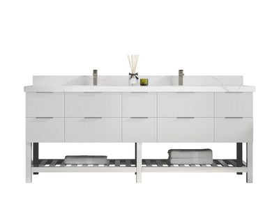 Catalina 84 in W x 22 in D Free Standing Reeded Double Sink Bathroom Vanity - Willow Bath and Vanity