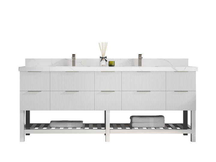 Catalina 84 in W x 22 in D Free Standing Reeded Double Sink Bathroom Vanity - photo 1