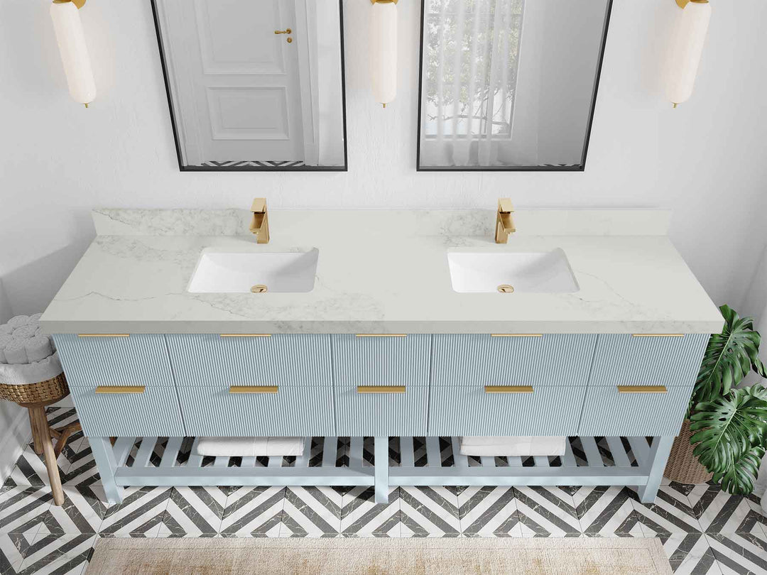 Catalina 84 in W x 22 in D Free Standing Reeded Double Sink Bathroom Vanity - Willow Bath and Vanity