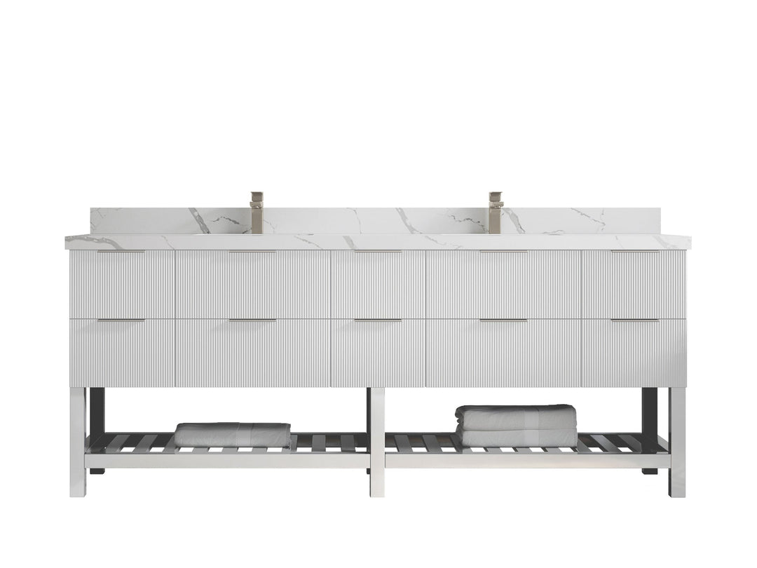 Catalina 84 in W x 22 in D Free Standing Reeded Double Sink Bathroom Vanity - Willow Bath and Vanity