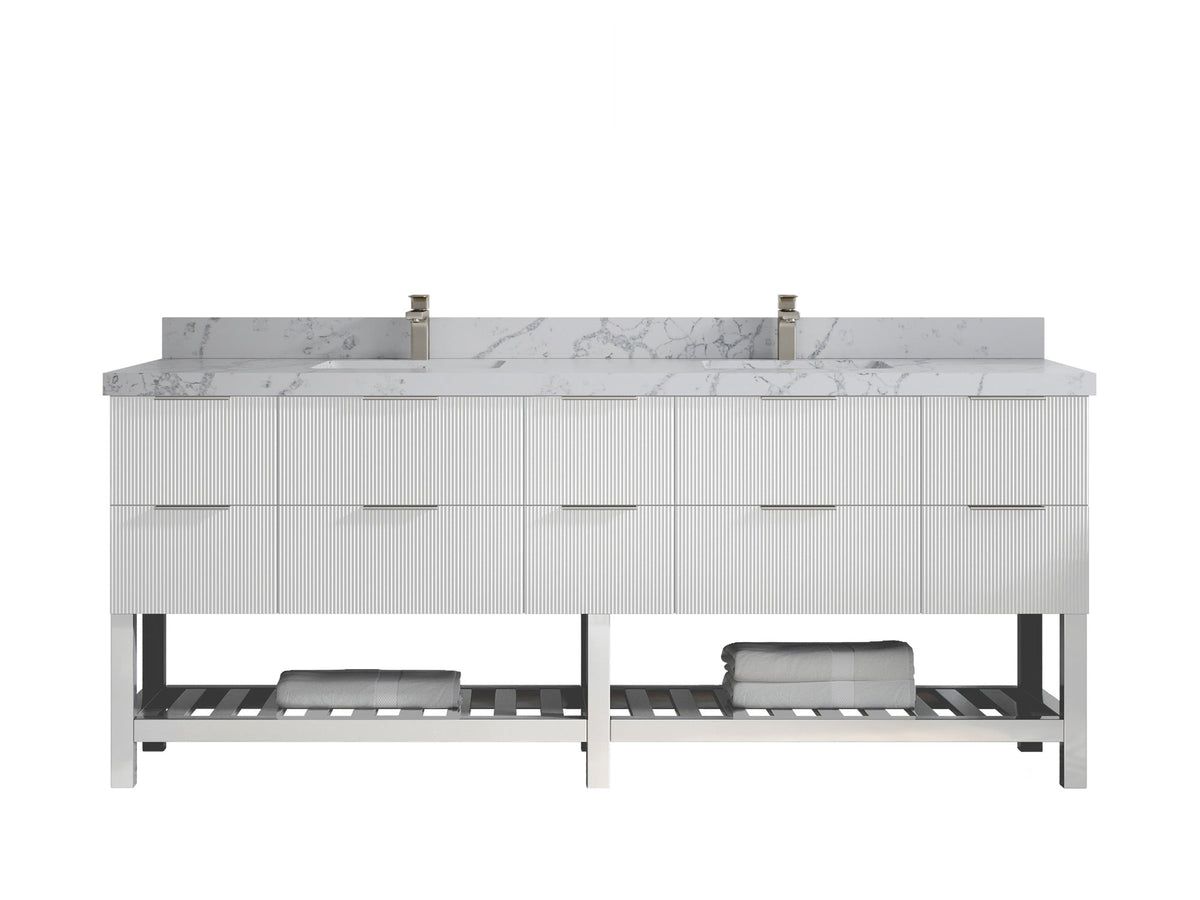 Catalina 84 in W x 22 in D Free Standing Reeded Double Sink Bathroom Vanity - Willow Bath and Vanity