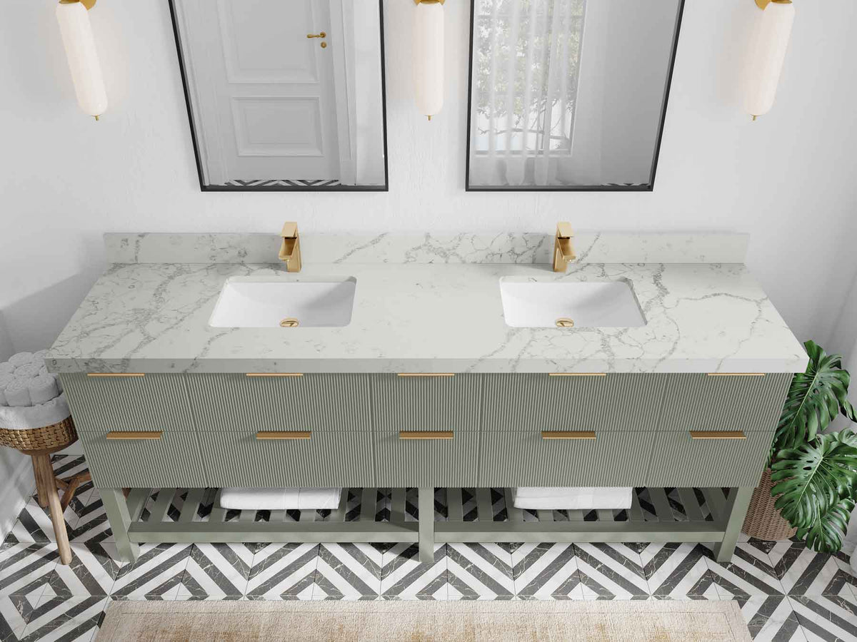 Catalina 84 in W x 22 in D Free Standing Reeded Double Sink Bathroom Vanity - Willow Bath and Vanity