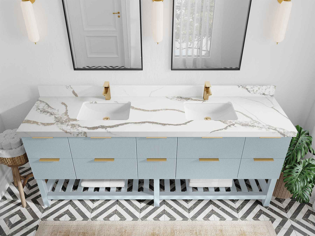Catalina 84 in W x 22 in D Free Standing Reeded Double Sink Bathroom Vanity - Willow Bath and Vanity