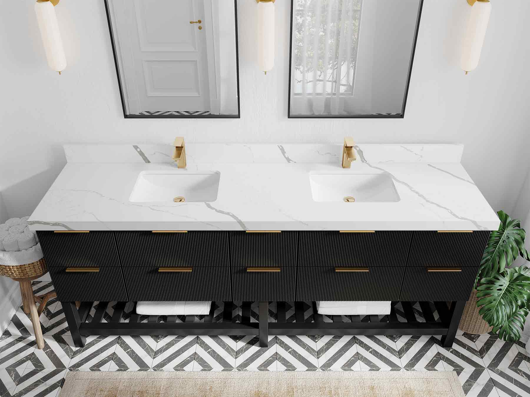 Catalina 84 in W x 22 in D Free Standing Reeded Double Sink Bathroom Vanity - Willow Bath and Vanity