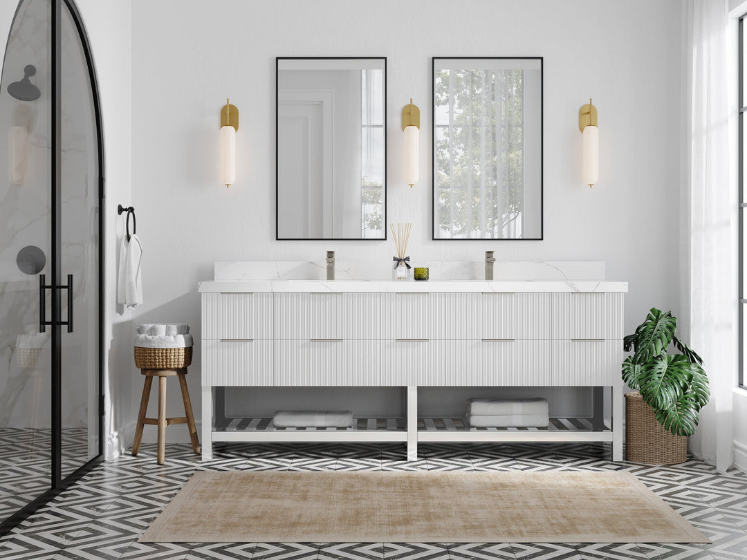Catalina 84 in W x 22 in D Free Standing Reeded Double Sink Bathroom Vanity - Willow Bath and Vanity