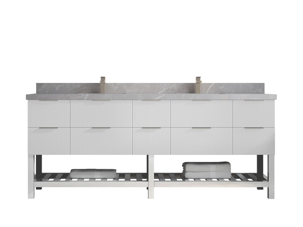 Catalina 84 in W x 22 in D Free Standing Reeded Double Sink Bathroom Vanity - Willow Bath and Vanity
