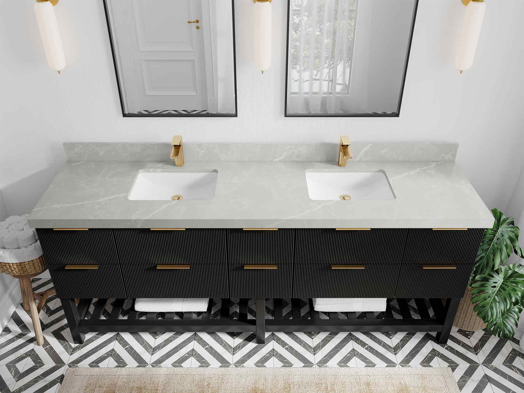 Catalina 84 in W x 22 in D Free Standing Reeded Double Sink Bathroom Vanity - Willow Bath and Vanity