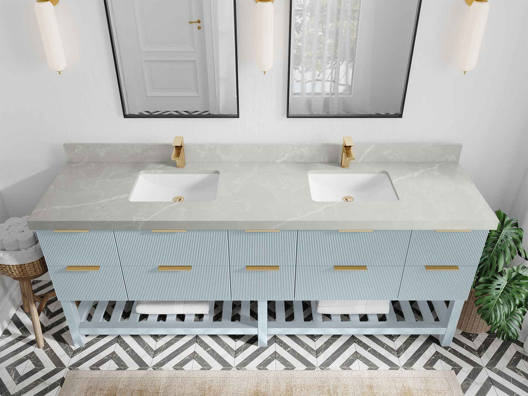 Catalina 84 in W x 22 in D Free Standing Reeded Double Sink Bathroom Vanity - Willow Bath and Vanity