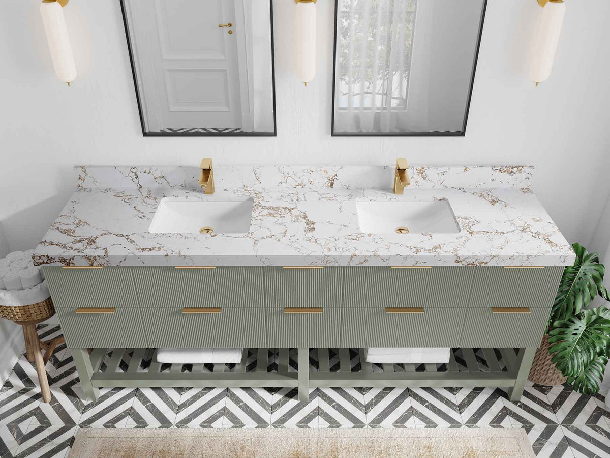 Catalina 84 in W x 22 in D Free Standing Reeded Double Sink Bathroom Vanity - Willow Bath and Vanity