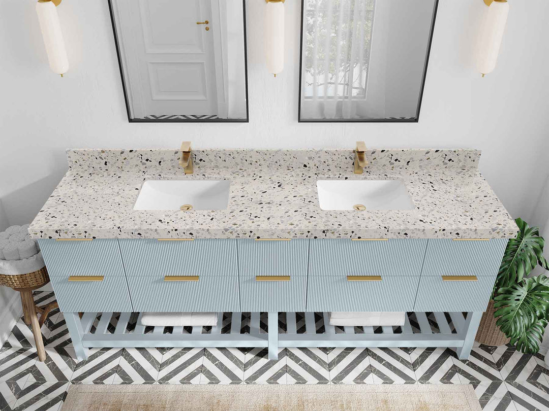 Catalina 84 in W x 22 in D Free Standing Reeded Double Sink Bathroom Vanity - Willow Bath and Vanity