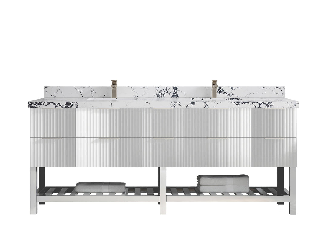Catalina 84 in W x 22 in D Free Standing Reeded Double Sink Bathroom Vanity - Willow Bath and Vanity