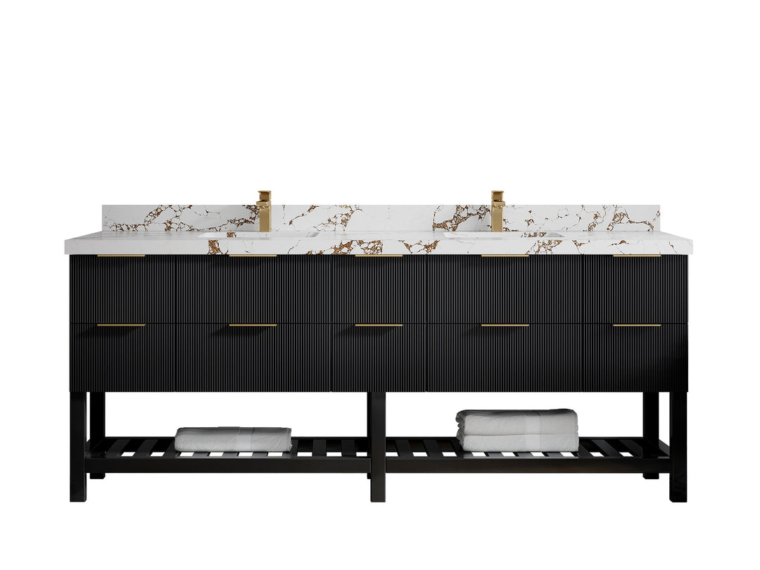 Catalina 84 in W x 22 in D Free Standing Reeded Double Sink Bathroom Vanity - Willow Bath and Vanity