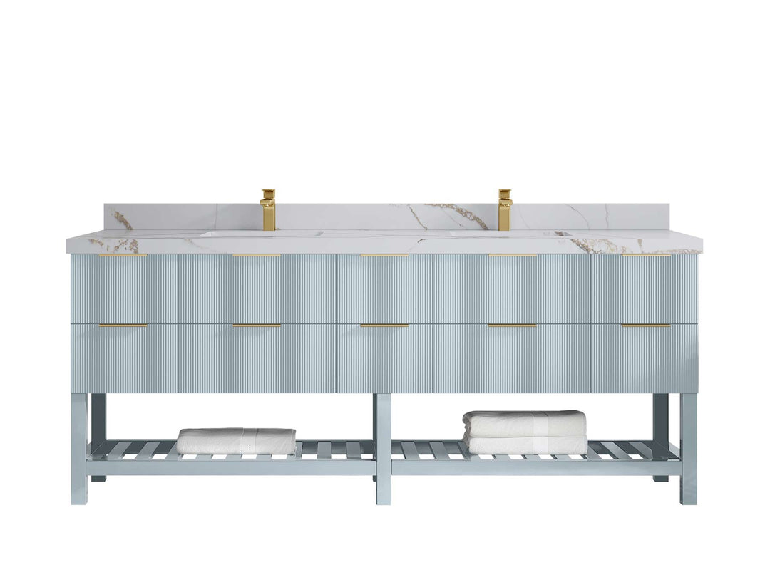 Catalina 84 in W x 22 in D Free Standing Reeded Double Sink Bathroom Vanity - Willow Bath and Vanity