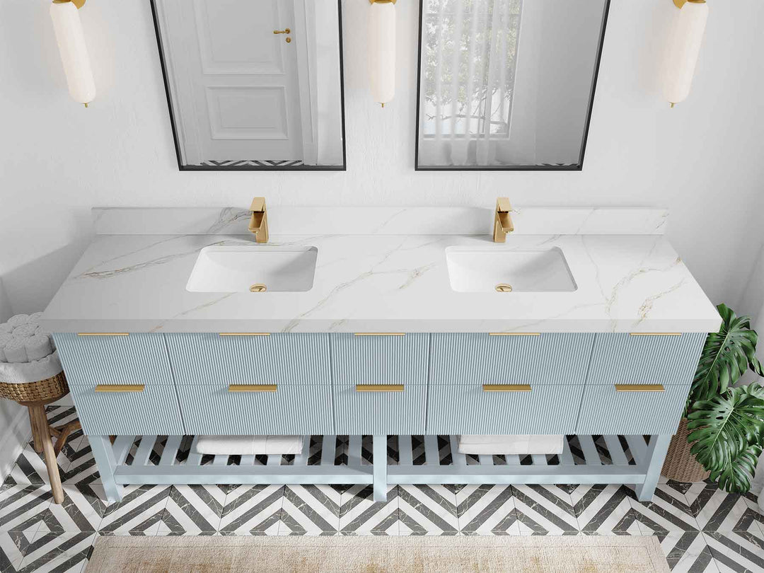 Catalina 84 in W x 22 in D Free Standing Reeded Double Sink Bathroom Vanity - Willow Bath and Vanity