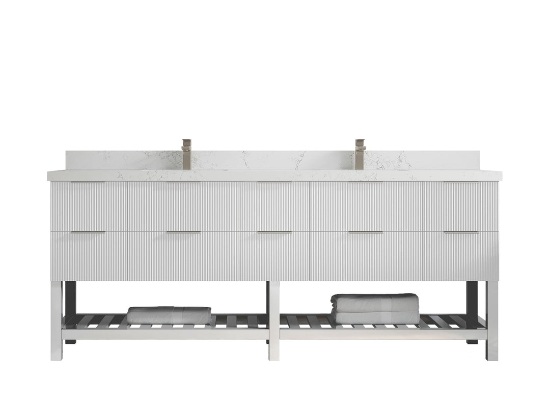 Catalina 84 in W x 22 in D Free Standing Reeded Double Sink Bathroom Vanity - Willow Bath and Vanity