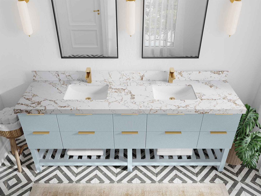 Catalina 84 in W x 22 in D Free Standing Reeded Double Sink Bathroom Vanity - Willow Bath and Vanity