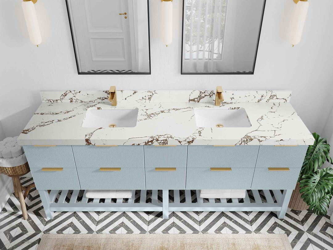 Catalina 84 in W x 22 in D Free Standing Reeded Double Sink Bathroom Vanity - Willow Bath and Vanity