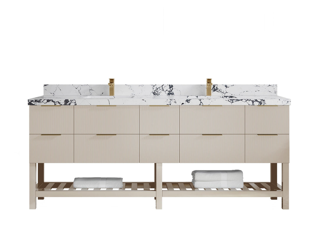 Catalina 84 in W x 22 in D Free Standing Reeded Double Sink Bathroom Vanity - Willow Bath and Vanity