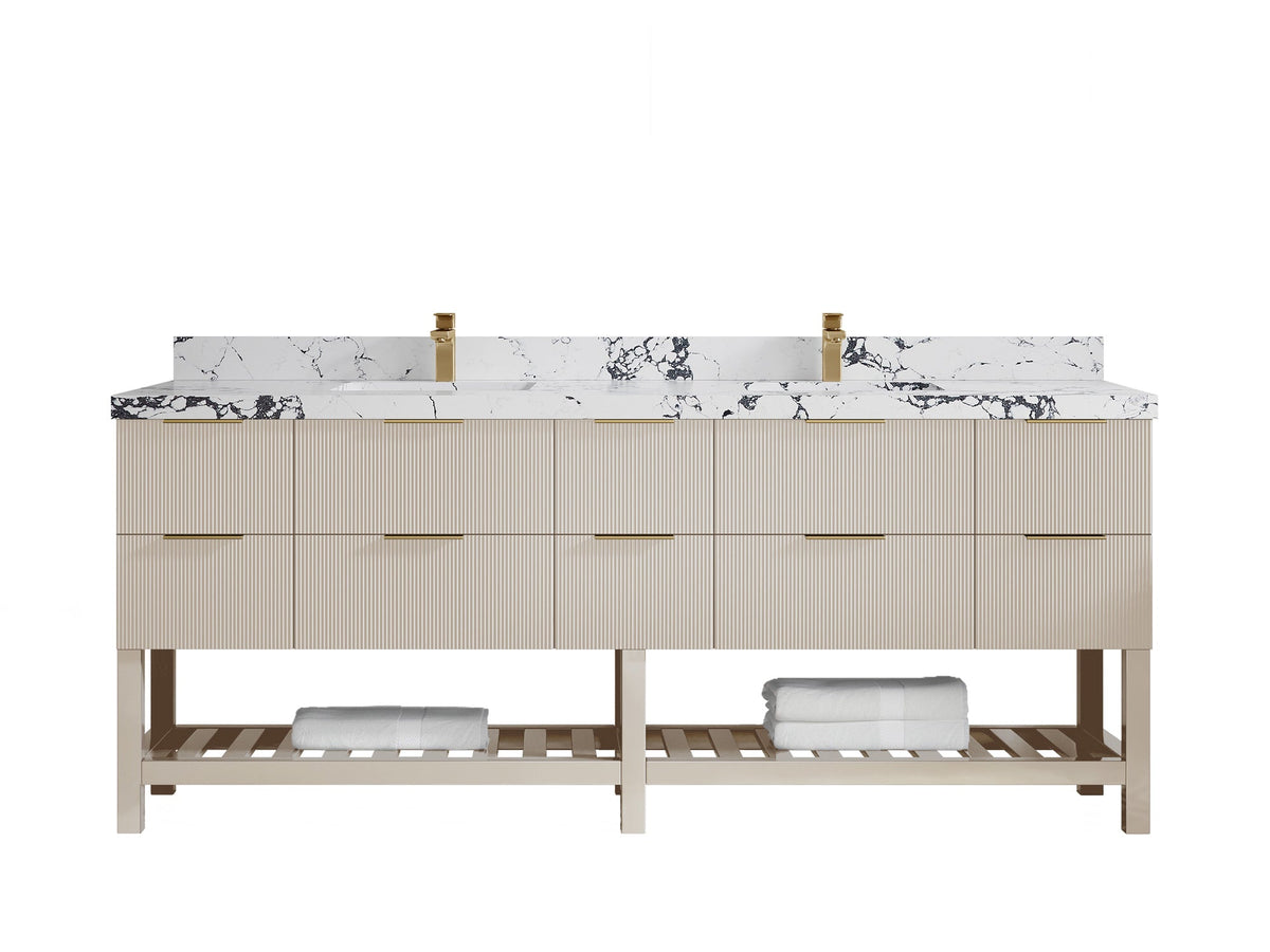 Catalina 84 in W x 22 in D Free Standing Reeded Double Sink Bathroom Vanity - Willow Bath and Vanity